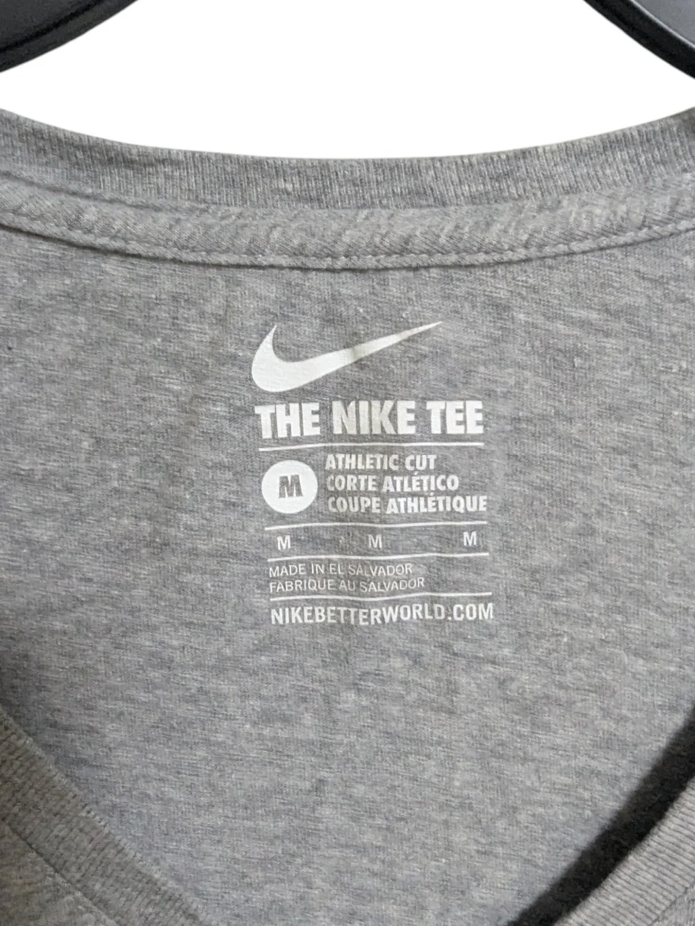 Nike Women's V-Neck Tee Shirt Sz Medium Gray Navy White Logo Short Sleeve